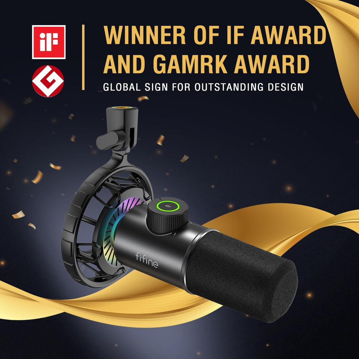 FIFINE Gaming Microfono para PC USB, RGB Micrófono de Dinámicos per Ordenador PS4 PS5, con Botón de Silencio & Conector para Auriculares de 3,5mm, para Podcasting Youtube