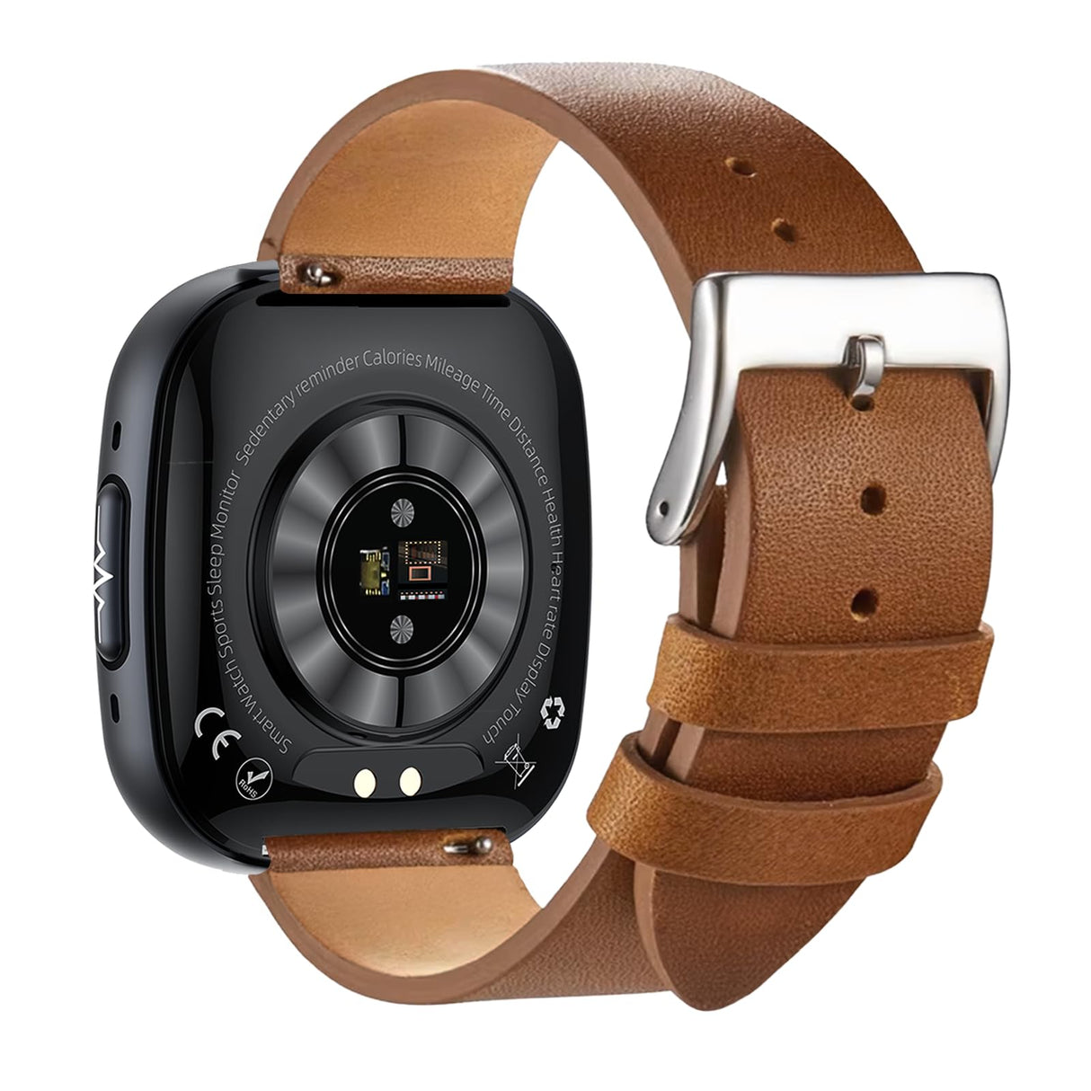 Knauermann Neo 2 (2025) - Negro Rectangular - Reloj de Salud Smartwatch - ECG - Función HRV - Bluetooth BT - Apnea del Sueño - Presión Arterial - Pulsera de Cuero de Vaca Marrón, Höhe: 42mm; Breite: