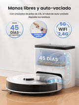 LEFANT M2 Plus Robot Aspirador y Fregasuelos, 6000Pa con Estación de Vaciado Automático, Navegación Láser con Mapeo, Evitación de Obstáculos PSD, 140min Autonomía, Ideal para Pelos de Mascotas