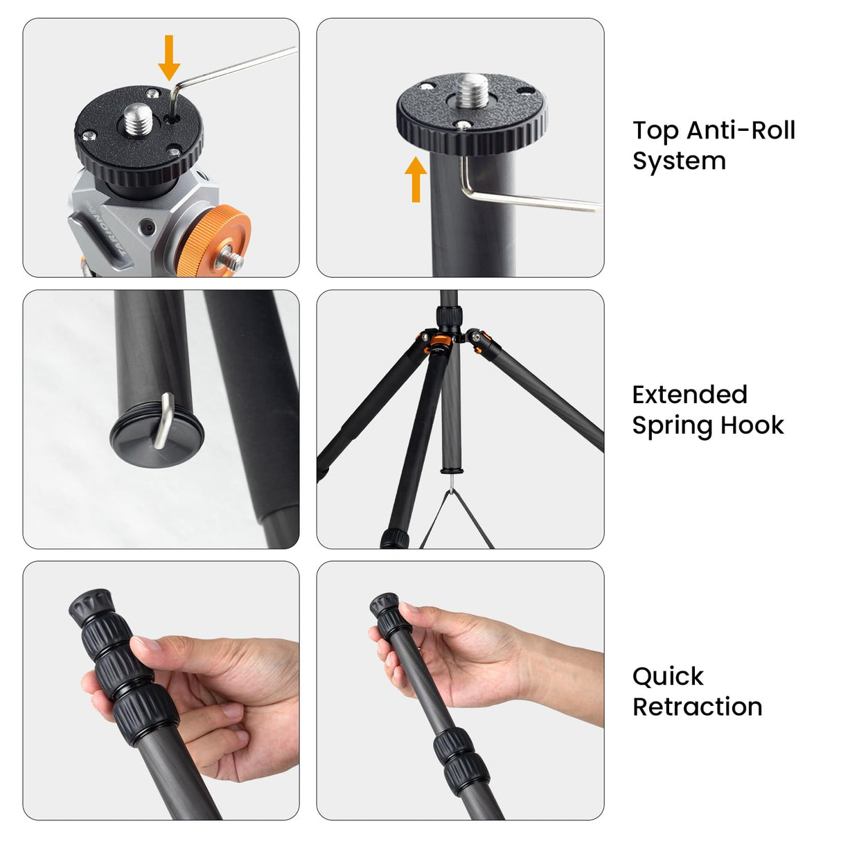 TARION Trípode de Fibra de Carbono para cámara de - 67 Pulgadas trípode Profesional DSLR con Doble rótula panorámica Zapata fría trípode de Viaje para cámaras videocámaras fotografía