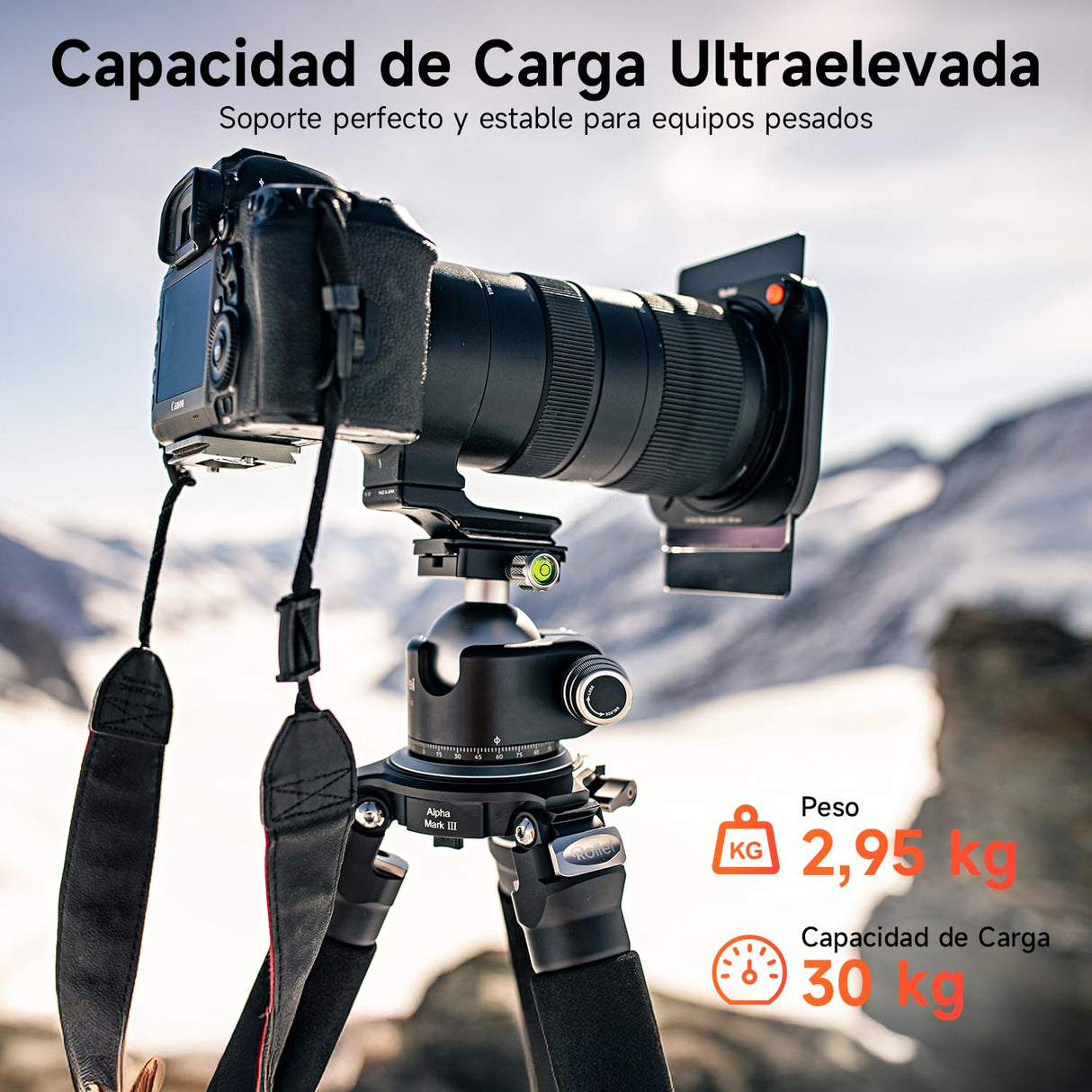 Rollei Rock Solid Alpha Mark III, 166cm Tripode Carbono Fotografia Trípode Profesional para Cámaras con Capacidad de Carga de 30kg Camera Tripod Negro con Rótula Ajustable para DSLR Videocámara