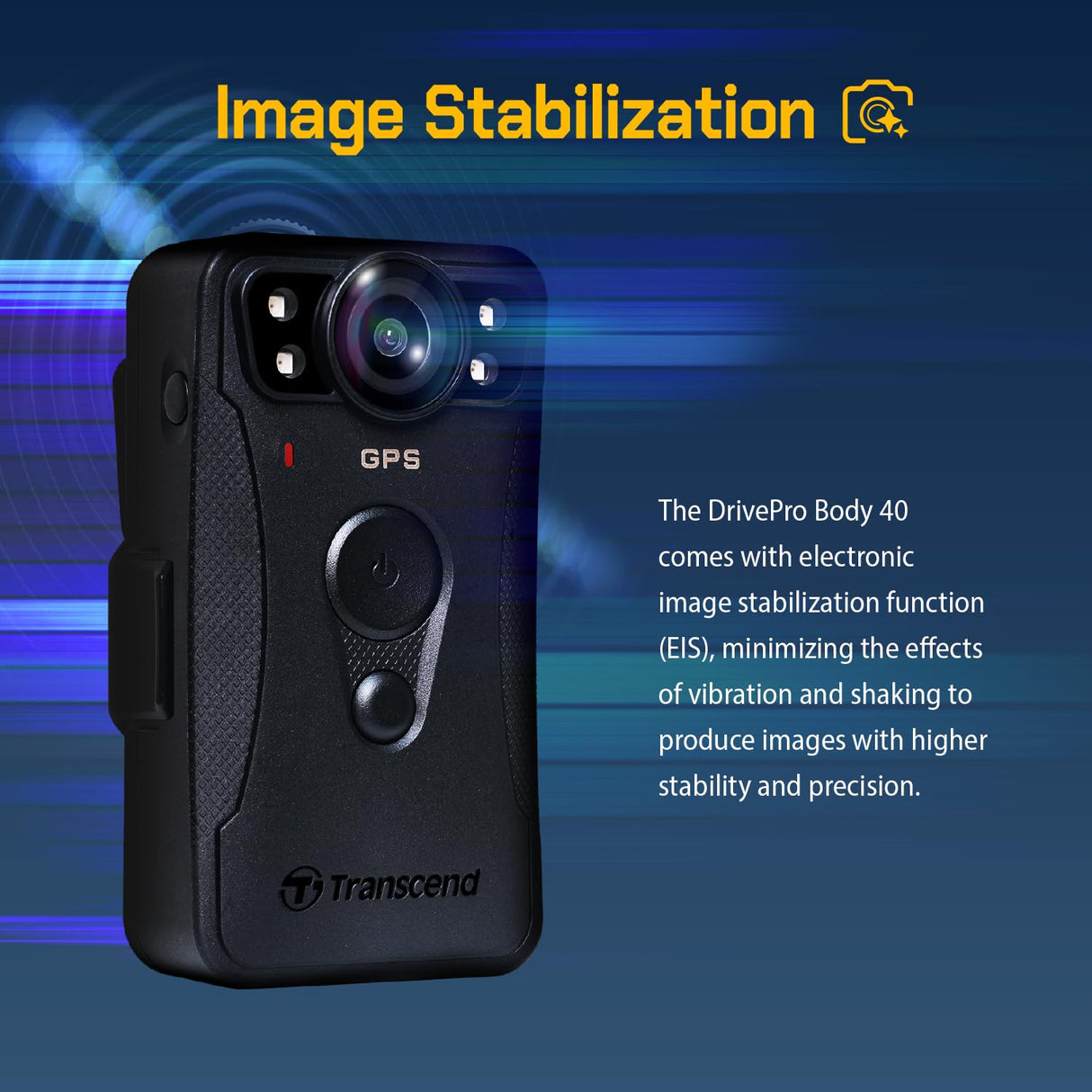 Transcend 128GB 1440P QHD Police Body Camera STARVIS 2 Sensor IP68 Weatherproof Body Worn Camera con estabilización de Imagen electrónica, visión Nocturna GPS TS128GDPB40A