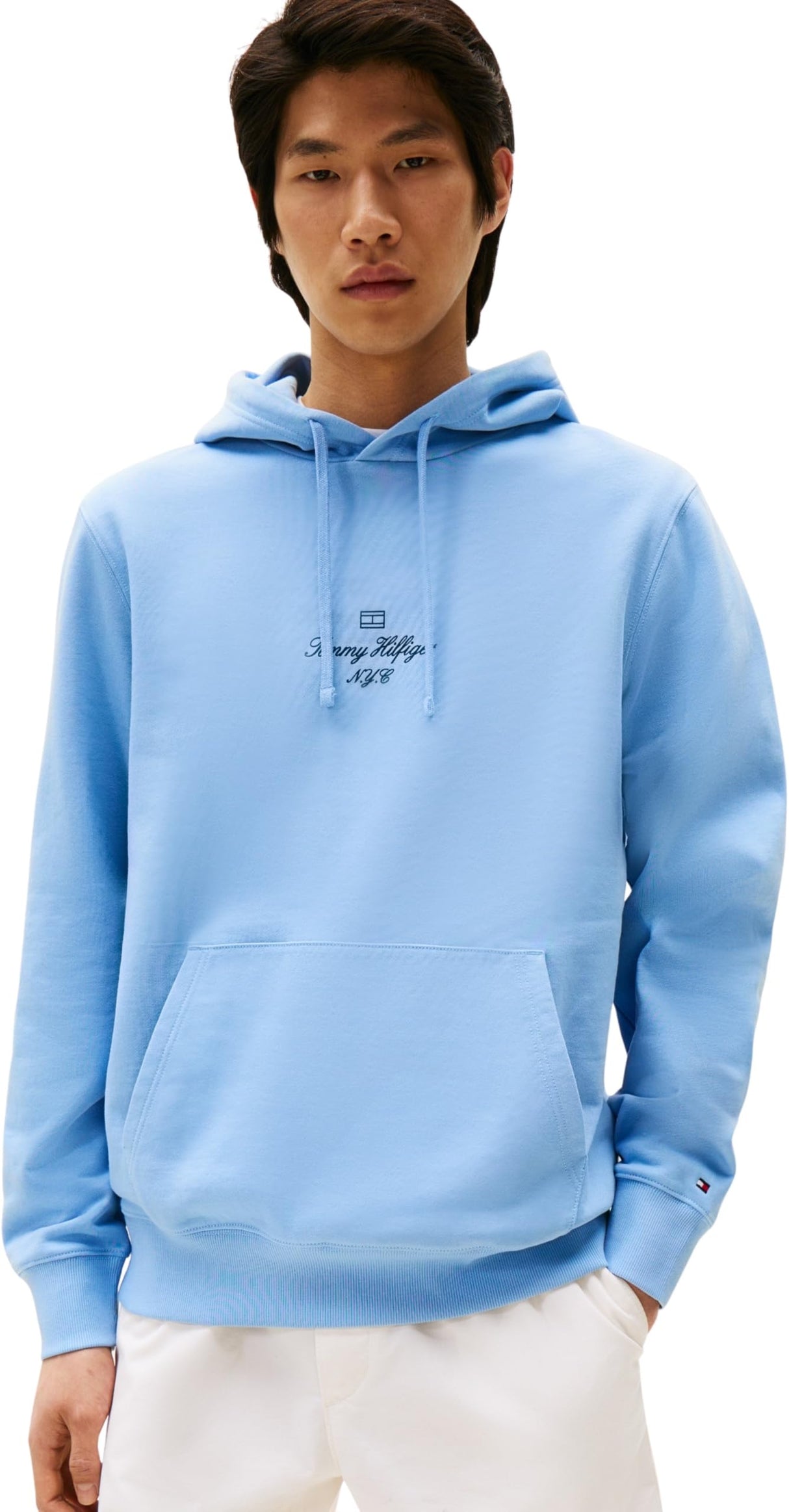 Tommy Hilfiger Hoodie Hombre Flag Script con Capucha, Azul (Cloudy Blue), M