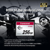 Transcend 128GB CFast 2.0 Memory Card CFX650 SATA III 6Gb/s, hasta 510/370 MB/s, MLC NAND Flash, diseñada para cinematografía en grabación de Video de Alta resolución, Full HD y 4K TS128GCFX650