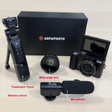AGFA PHOTO Realishot VLG-4K Kit Vlogging - Cámara 24MP, Video 4K, Pantalla LCD 3’’, Zoom Digital 16X, Sensor CMOS, Batería de Litio - Negro
