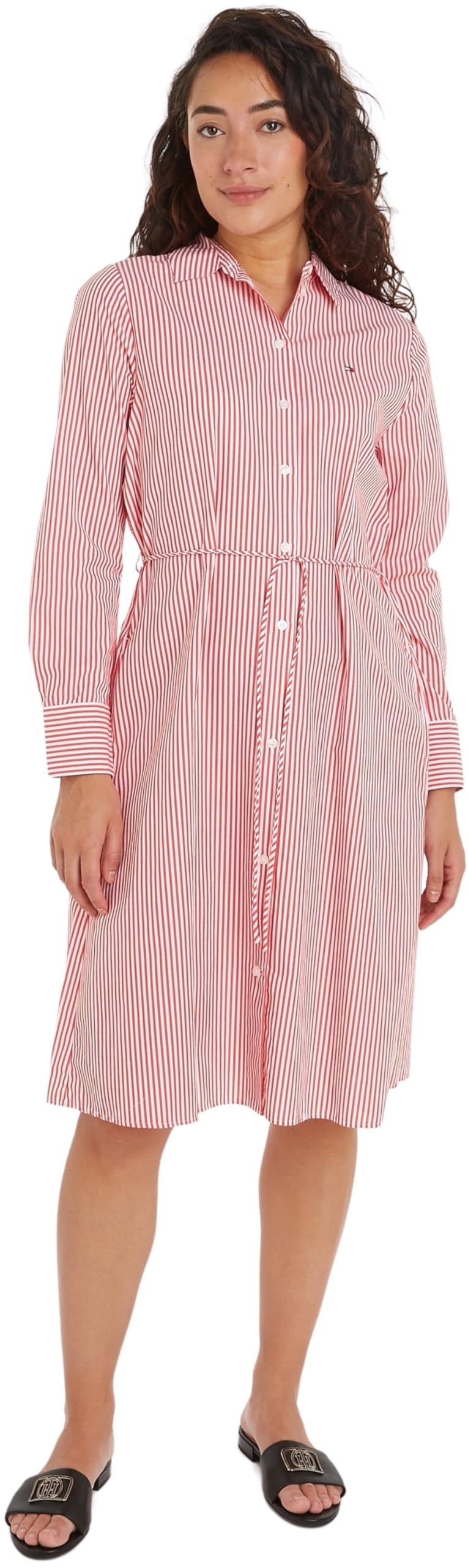 Tommy Hilfiger Vestido camisero Mujer Essential Shirt Dress hasta la rodilla, Rojo (Ithaka Stp/ Fierce Red), 38
