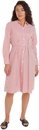 Tommy Hilfiger Vestido camisero Mujer Essential Shirt Dress hasta la rodilla, Rojo (Ithaka Stp/ Fierce Red), 38