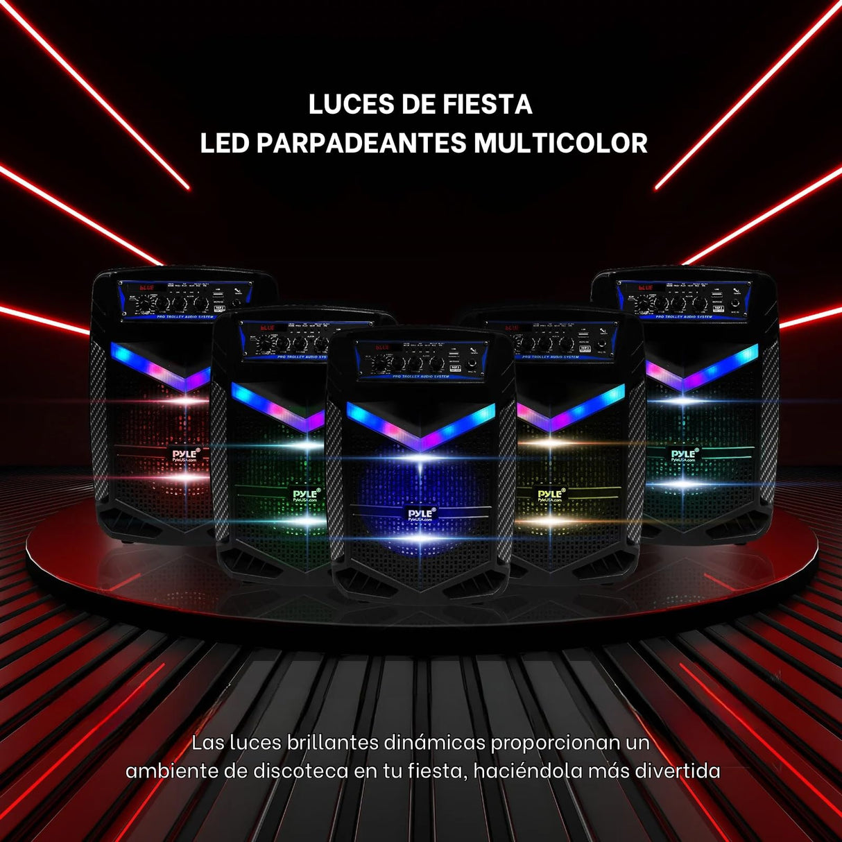 PYLE Sistema de Altavoces, PA, 400W, Bluetooth, portatil, Recargable, Exteriores, subwoofer de 8”, Tweeter de 1”, función de grabación, micrófono, Luces de Fiesta, Radio USB/SD, Color Negro