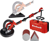 Einhell Lijadora de pared TE-DW 225 X (750 W, Ø225 mm, 285x285x285 mm papel de lija, plato intercambiable, mango telescópico 165 cm, incl. muelas abrasivas + paños de rejilla en el maletín)