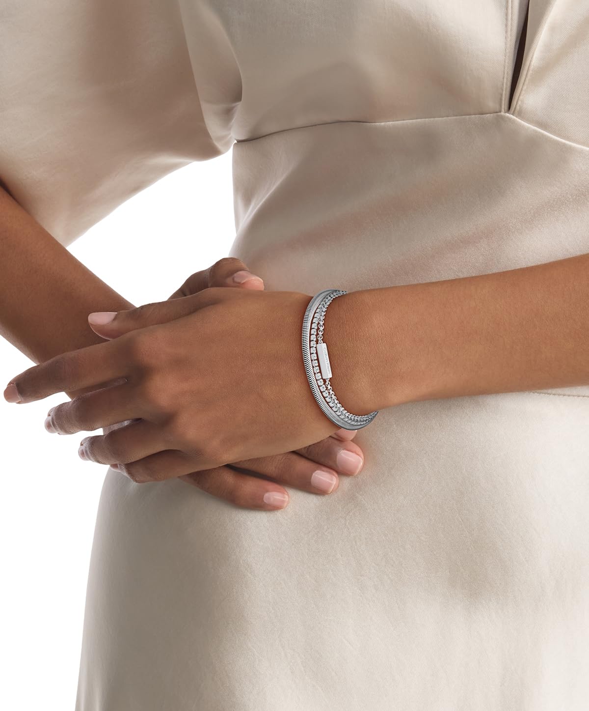Calvin Klein Set de 3 Pulseras para Mujer Colección CK TRIO en Acero Inoxidable con Cristales - 35000796, Silver