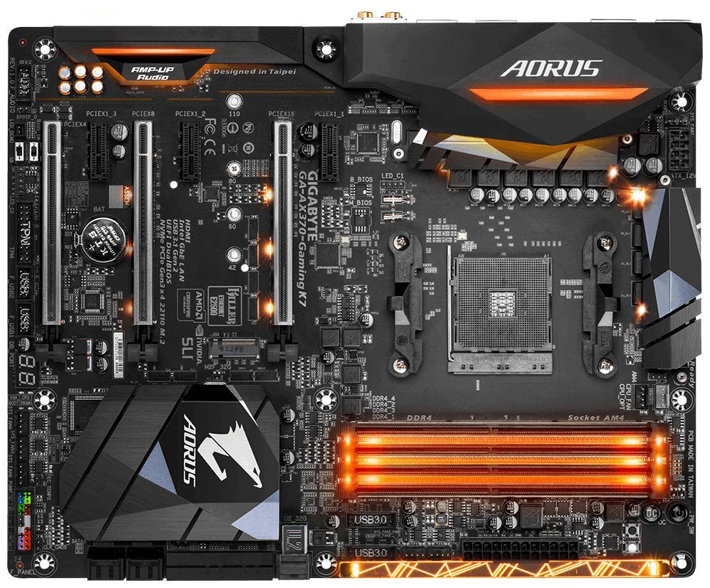 Gigabyte GA-AX370-GAMING-K7 AMD X370 Socket AM4 ATX - Placa Base (DDR4-SDRAM, DIMM, 2133,2400,2933,3200,3400,3600 MHz, Dual, 64 GB, AMD)