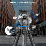 NEEWER LITETRIP LT38 - Trípode de viaje de fibra de carbono de 61 pulgadas para cámara, cabezal de bola de perfil bajo de inclinación panorámica de 360°, eje central flexible, placa QR Arca compatible