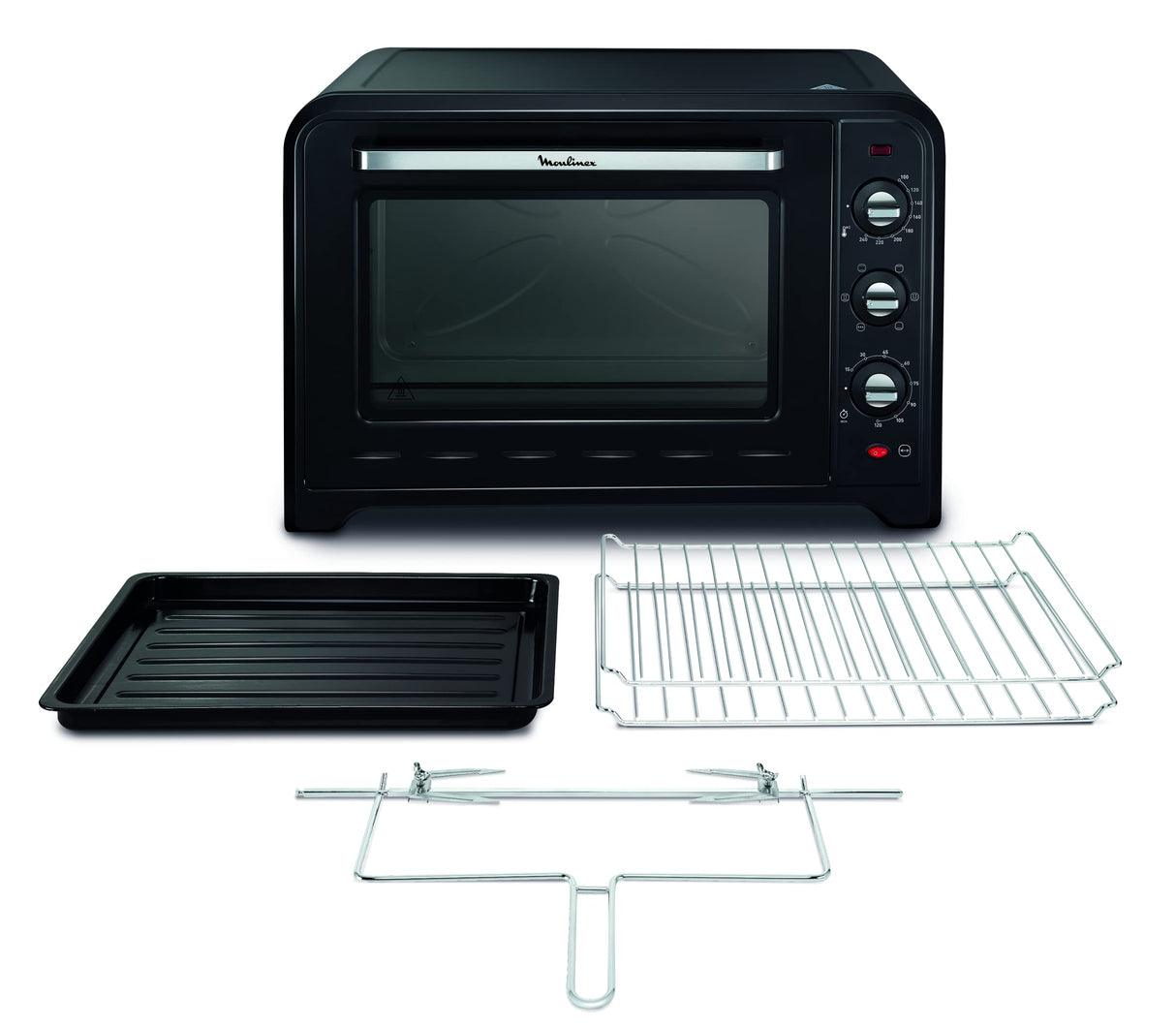 Moulinex Optimo OX495810 - Horno de Convección 60 L, 6 Modos de Cocción, Termostato hasta 240 y Temporizador hasta 120 Minutos, Bandeja de Horneado y Rejillas Reversibles, Diseño Compacto