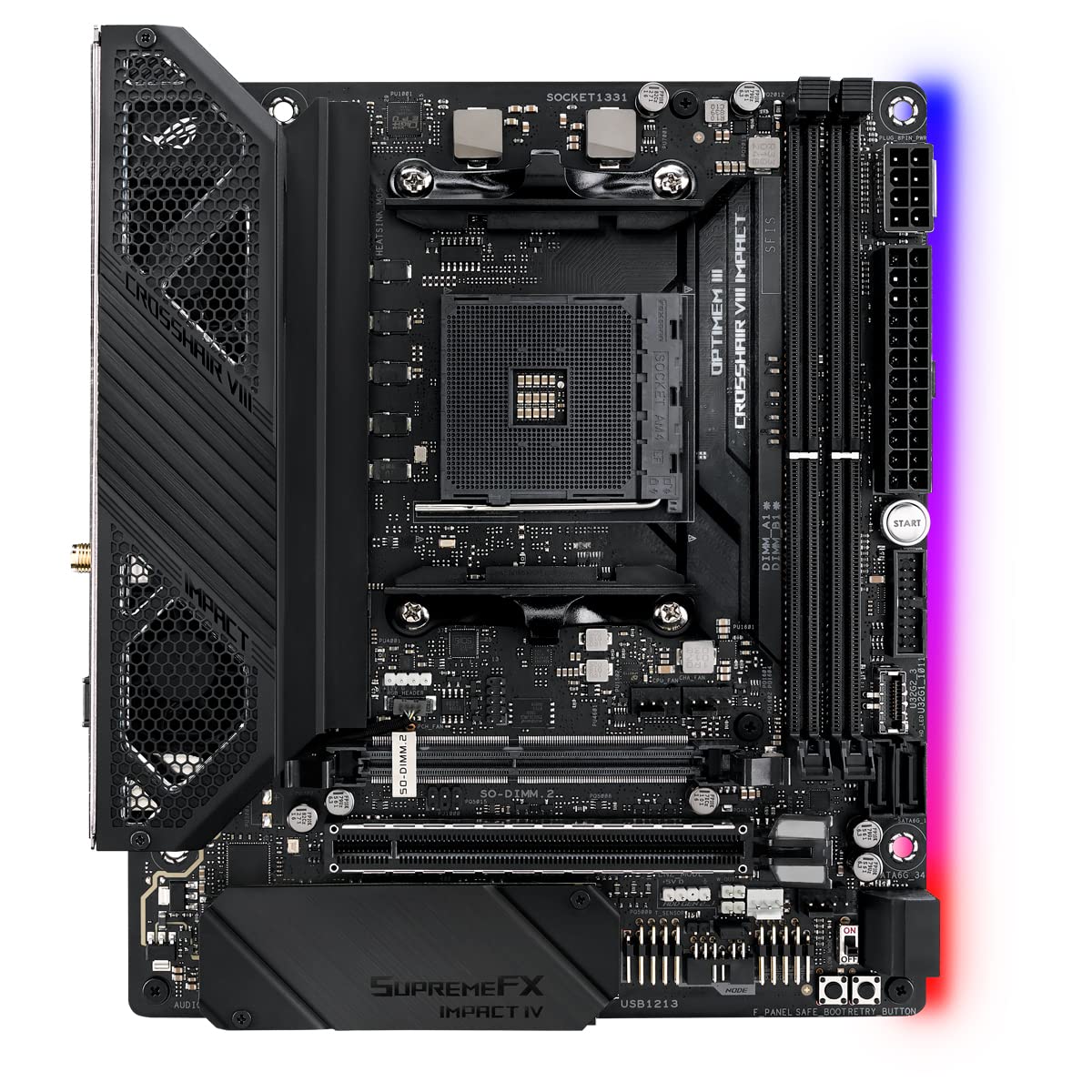 ASUS ROG Crosshair VIII Impact - Placa base Gaming mini-DTX AMD AM4 X570 con tarjeta SO-DIMM.2 (dos M.2), Wi-Fi 6, PCIe 4.0, sonido SupremeFX, iluminación Aura Sync RGB, SATA 6 Gb/s y USB 3.2 Gen. 2