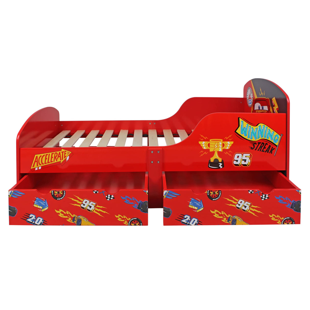 Disney Lightning McQueen Toddler Cama con almacenaje, Engineered Wood, Red, Small