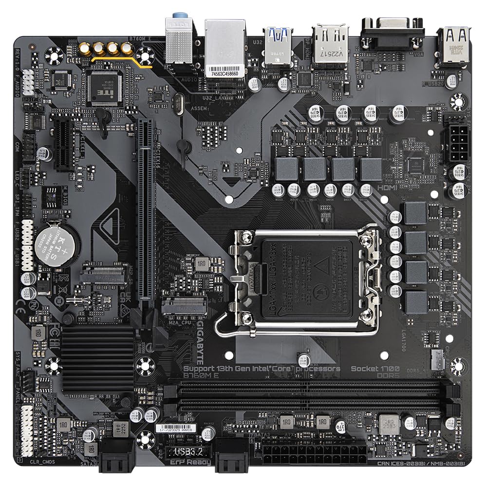 GIGABYTE B760M E Placa Base - Compatible con procesadores Intel Core 14ª generación, VRM de 6+1+1 Fases, hasta 7200 MHz DDR5 (OC), 2xPCIe 4.0 M.2, LAN 1 GbE, USB 3.2 Gen 1