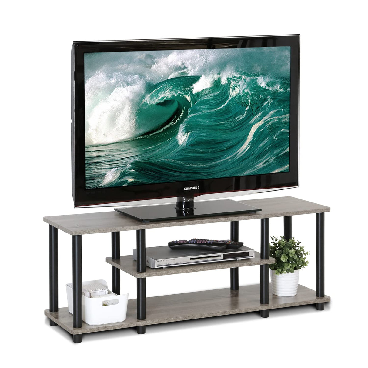 Furinno Turn-N-Tube Muebles TV sin Herramientas, Engineered Wood, Francés Roble Gris/Negro, 47