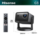 Hisense C3 - Proyector Láser TriChroma UHD 4K hasta 300", Zoom Óptico 1.0-1.3:1, 2500 Lúmenes, Contraste 2000:1, IMAX Enhanced, Dolby Vision, Movimiento 360º Horizontal, y 135º en Vertical