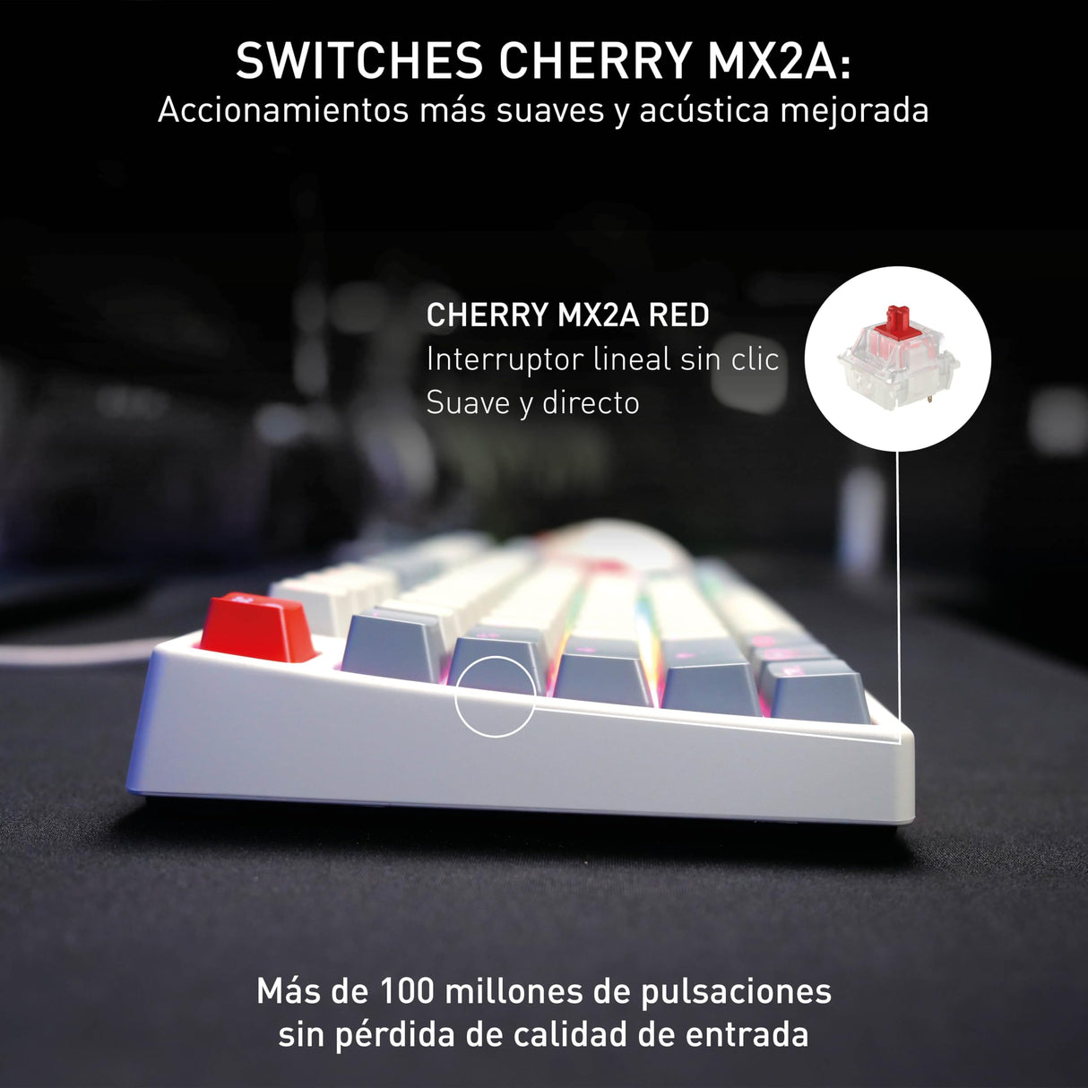 CHERRY XTRFY K4V2 TKL, Teclado Gaming con Cable sin Bloque Numérico, Disposición UK (QWERTY), Iluminación RGB Personalizable, Switches Mecánicos MX2A RED, Retro
