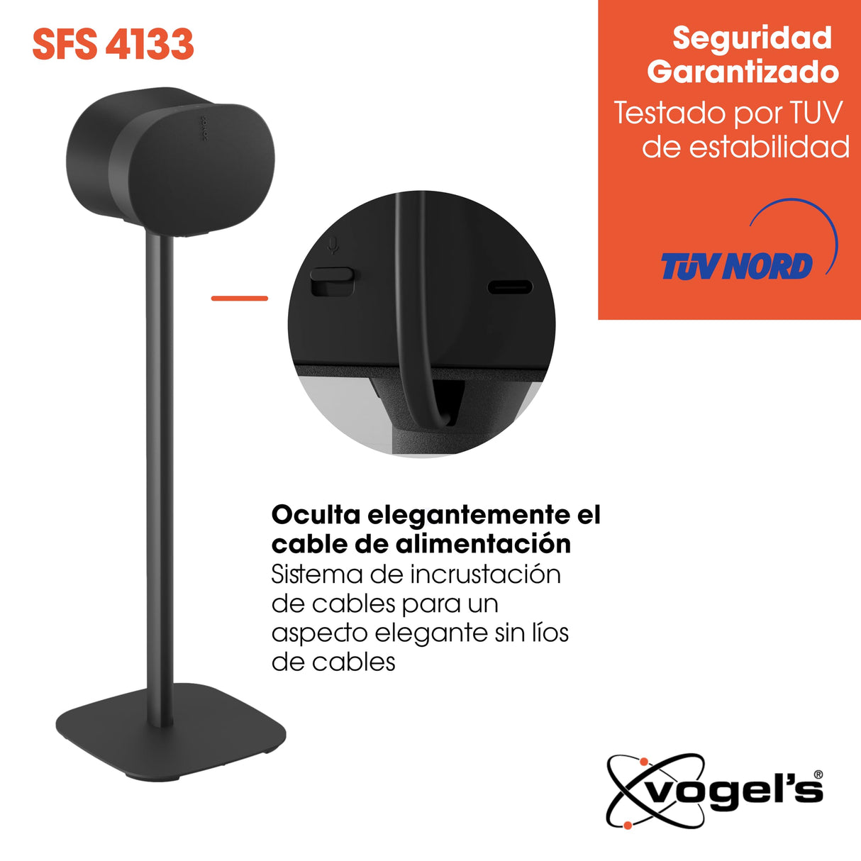 Vogel's SFS 4133 Pie de Altavoces para Sonos ERA 300, Sistema para colocación de Cables, Altura: 82 cm, Máx. 5 kg, Negro