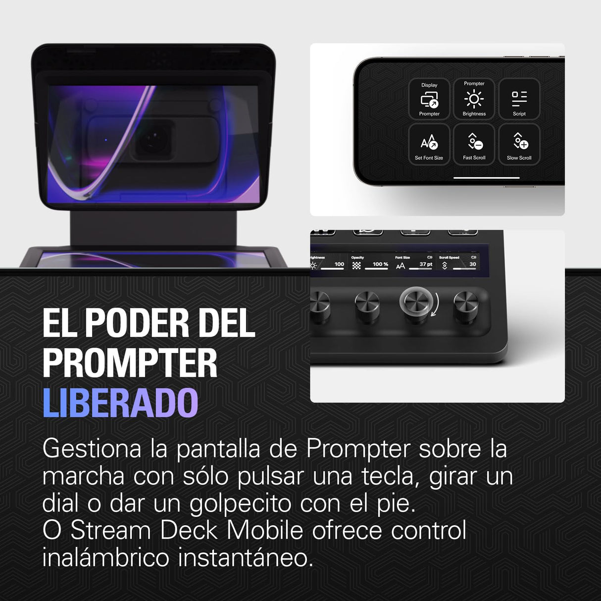 Elgato Prompter – Teleprompter con pantalla incorporada, YouTube, Twitch, Zoom, Teams y más, compatible con DSLR, Webcam, Smartphone, segundo monitor, funciona con Mac, PC & Stream Deck