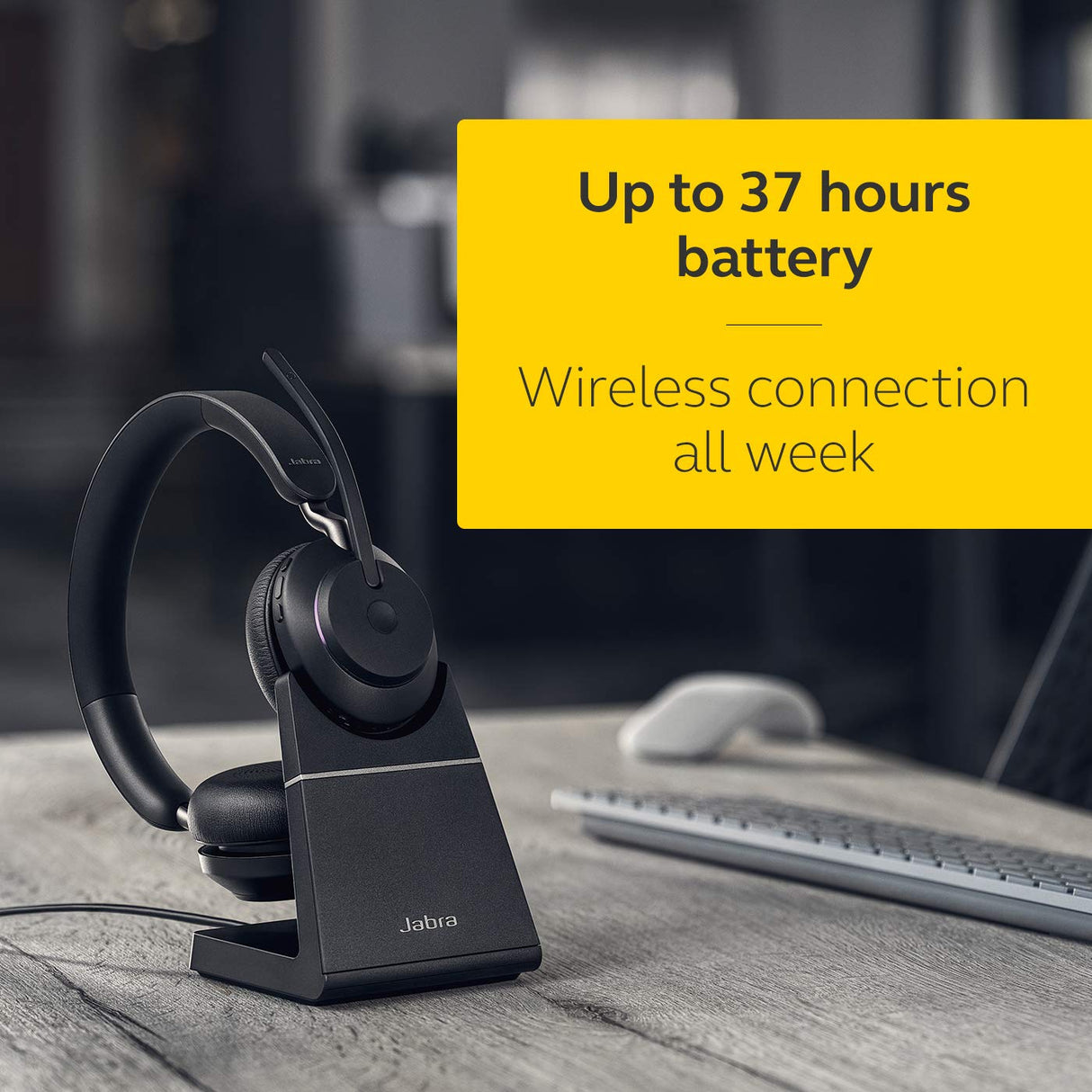 Jabra Evolve2 65 Auriculares Inalámbricos Estéreo PC con Soporte de Carga - Certificados para plataformas UC - Batería de Larga Duración - Adaptador Bluetooth USB-A - Negro