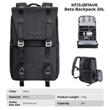 K&F Concept Mochila Camara Multifuncional， Mochila Fotografía Profesional, Mochila Fotográfica para Reflex Impermeable, Bolsa Cámara Compartimento para Portátil de 15.6 Pulgadas(20L) Negro