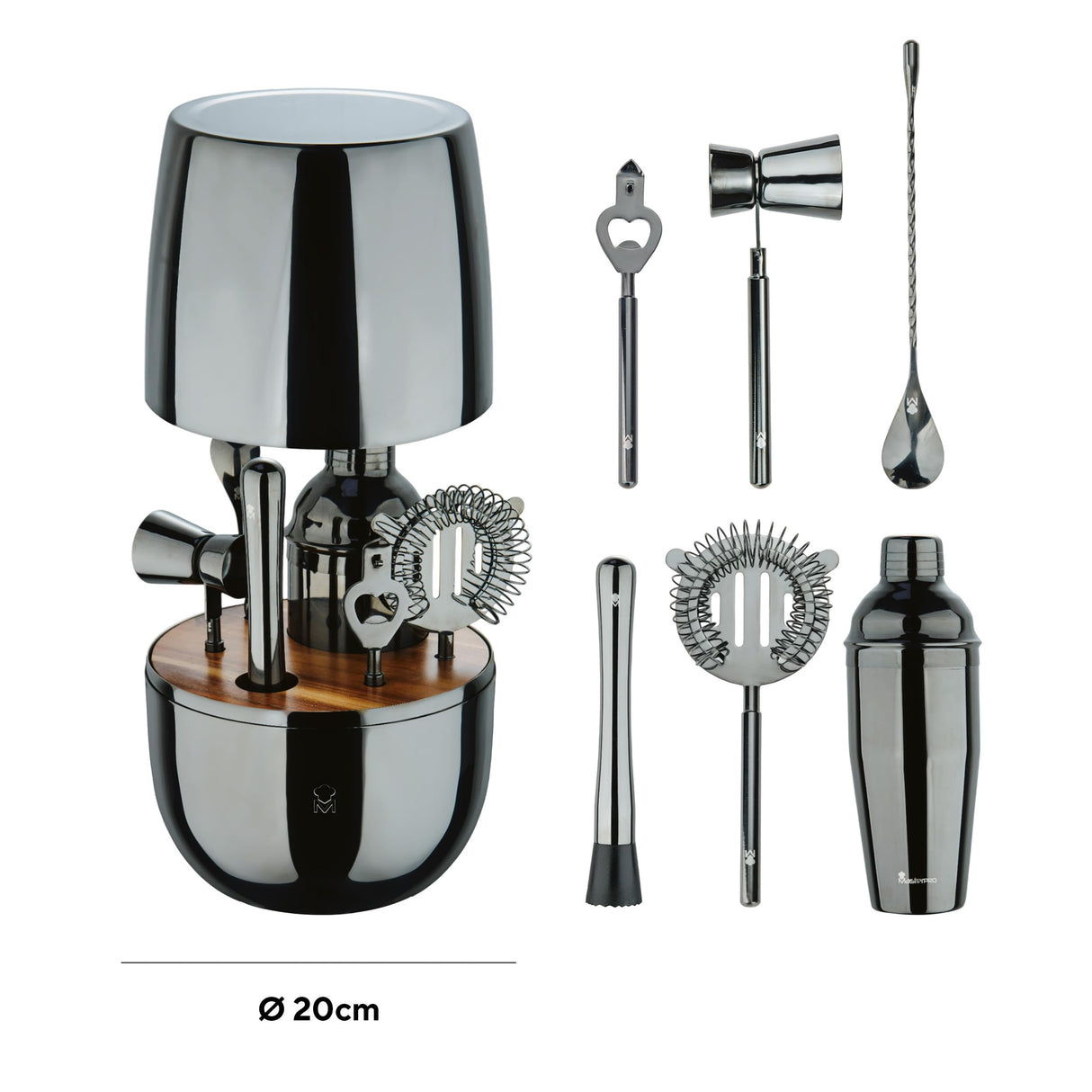MasterPRO The Drop - Juego de coctelería de 6 Piezas de diseño en Acero Inoxidable - Elegante, Duradero y Multifuncional - Idea de Regalo Ideal (Navidad, Pascua, Boda) - Caja de Regalo incluida