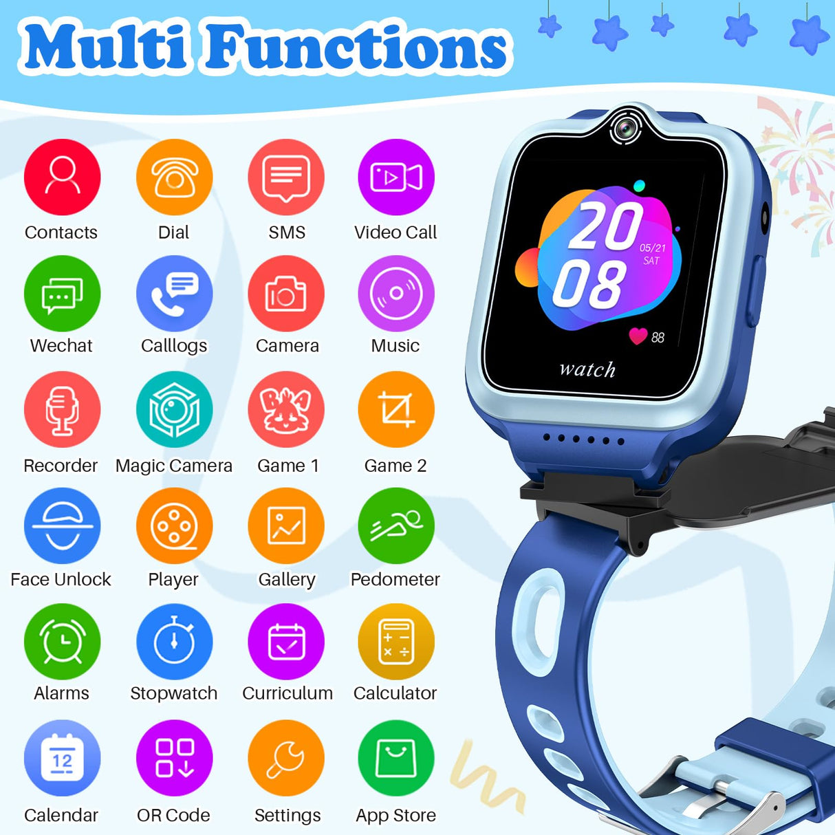 ele ELEOPTION 4G GPS Reloj Inteligente Impermeable para niños y niñas, Llamada bidireccional, Chat de Voz y vídeo, cámara, SOS, Reproductor de vídeo Musical, Alarma