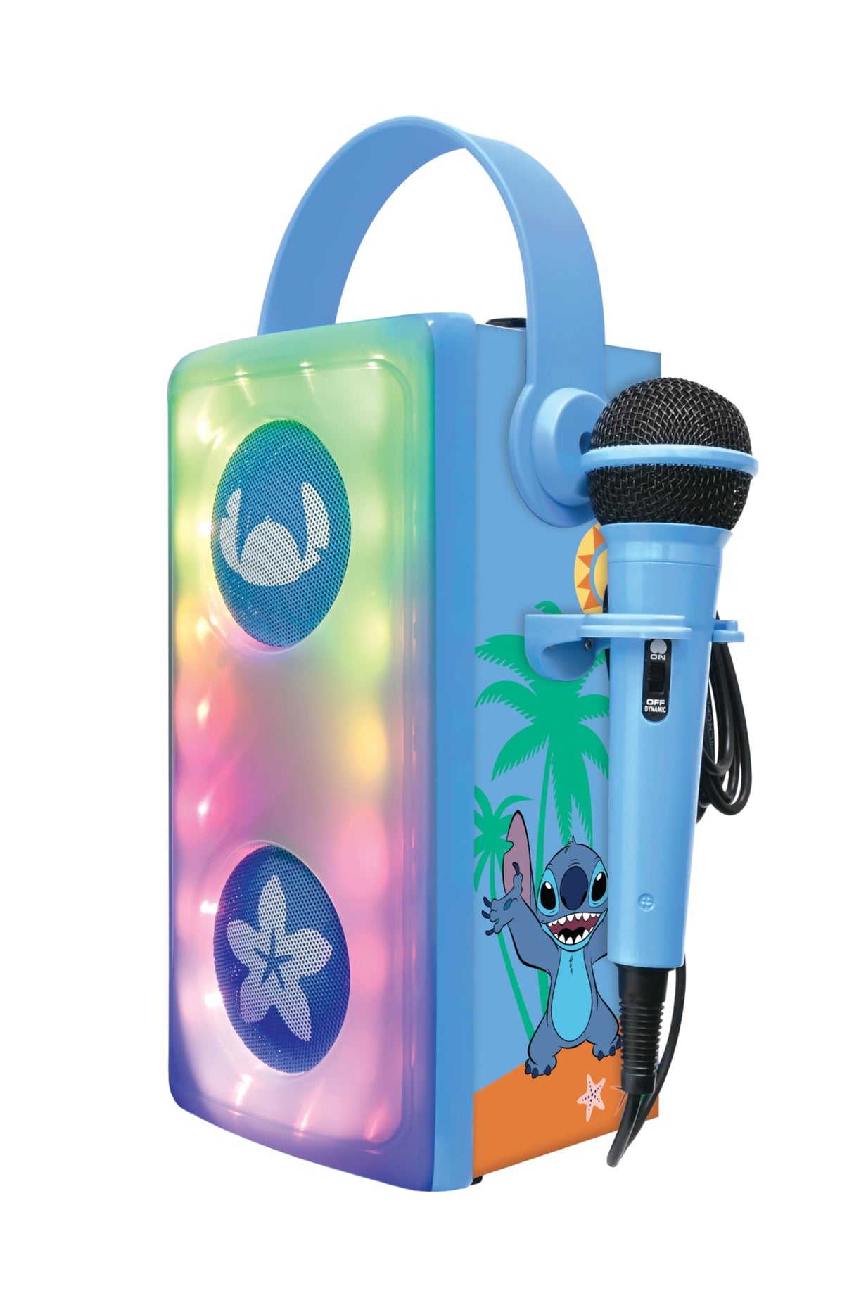 LEXIBOOK, Disney Stitch, Altavoz Bluetooth® inalámbrico con luz y micrófono, Efectos de luz Multicolor, Puerto para Tarjeta SD/TF, Batería Recargable, Azul, BTP185DZ