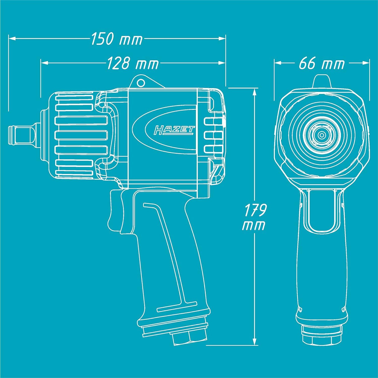 Llave de impacto HAZET 9012TT I Máx. Par de apriete 2200 Nm, cuadradillo 12,5 mm (1/2 pulgada) I Llave de impacto de doble martillo de alto rendimiento - compacta y ligera con tecnología Twin-Turbo