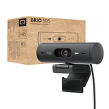 Logitech Brio 505, cámara Web Full HD con corrección de iluminación automática, Encuadre automático, 2 micrófonos con reducción de Ruido, Tapa de privacidad - Msft Teams, Google Meet, Zoom - Gris