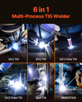 VEVOR Soldador TIG, Máquina de Soldadura Aluminio 6 en 1 de 200 A, Pantalla LED, Eléctrico Máquina de Soldadura TIG con Control Sinérgico IGBT, Ideal para Uso al Aire Libre, 430 x 210 x 360 mm
