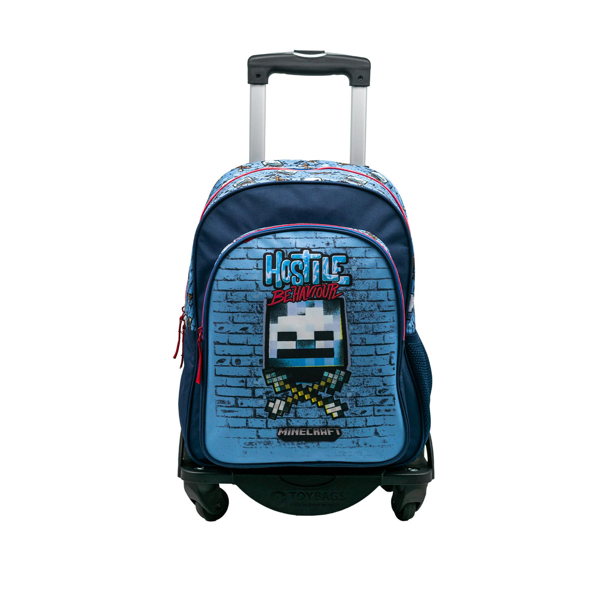 Minecraft Mochila Escolar Hostile Behaviour - Doble Compartimento Adaptable + Carro Negro TOYBAGS con Proteccion Lateral Y STOPER Frontal Anti CAIDA 4 Ruedas giratorias - 44 X 30 X 20 CM