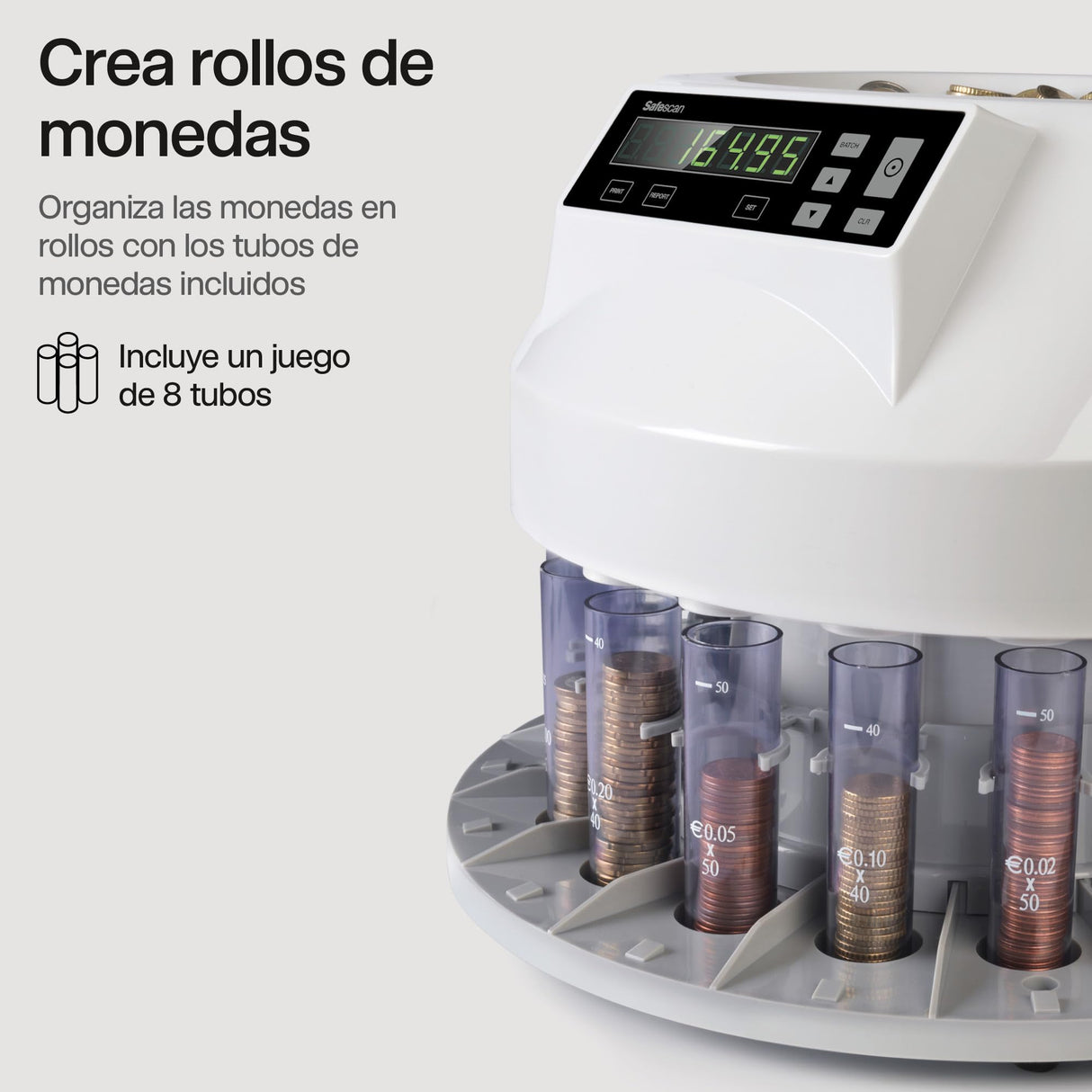 Safescan 1250 EUR Contadora de monedas cuenta valor y clasifica monedas mezcladas de euro - Clasificadora de monedas separando por denominación - Máquina contadora que cuenta monedas de forma continua