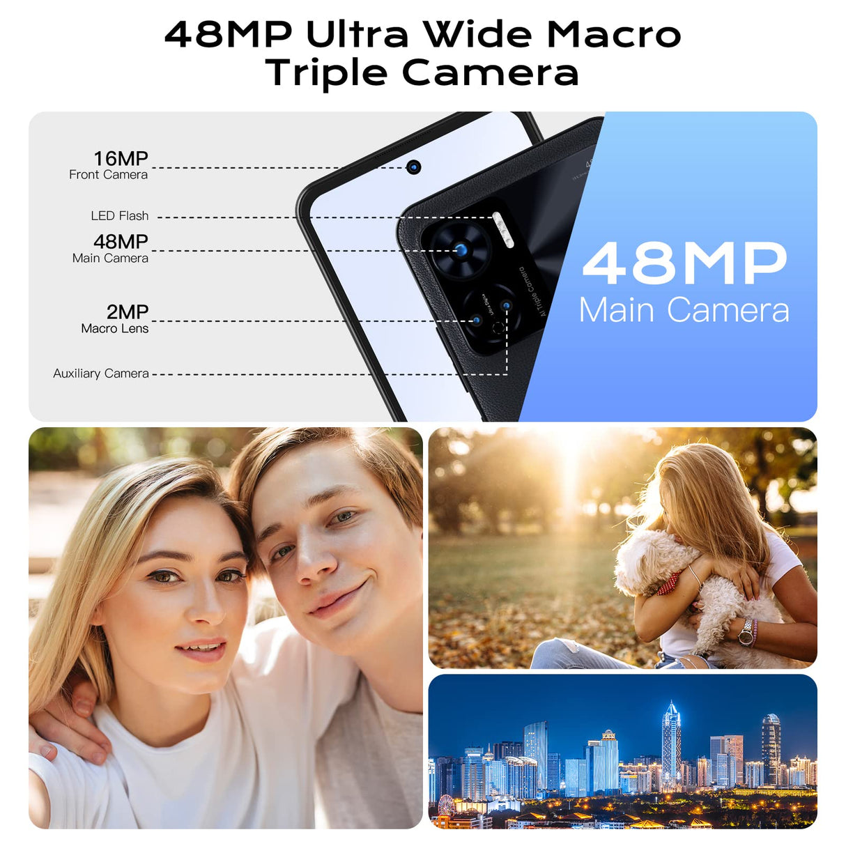 HOTWAV Note 12 Smartphone (2023), Android 13 Teléfono Móvil 8GB + 128GB (1TB TF) 6180 mAh 48MP + 16MP 6.8 Pulgadas HD+ Telefono Movil, Reconocimiento Facial Doble SIM LTE 4G / GPS/NFC