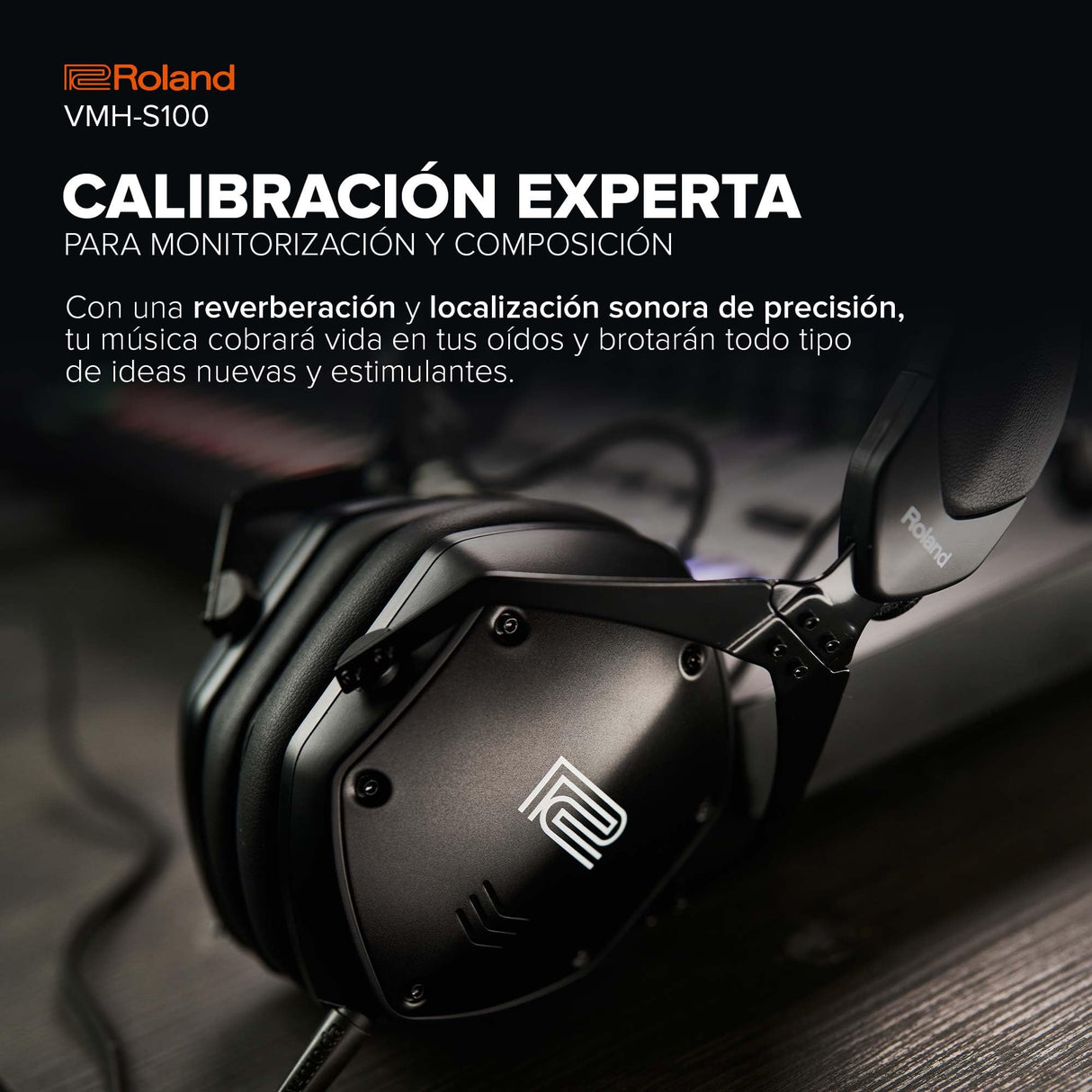 Roland VMH-S100 | Auriculares circumaurales para producción musical en alta resolución | Amplia respuesta en frecuencias | Increíble aislamiento sonoro | Transductor de 50 mm | Cómodos y resistentes
