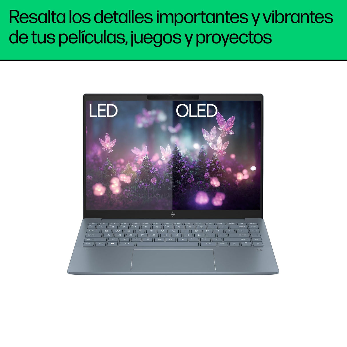 HP Pavilon Plus 14-ew1020ns - Ordenador portátil de 14" OLED 2.8K (Intel EVO Core Ultra 7, 32GB RAM, 1TB SSD, Intel ARC Graphics, Windows 11) Azul - Teclado QWERTY Español