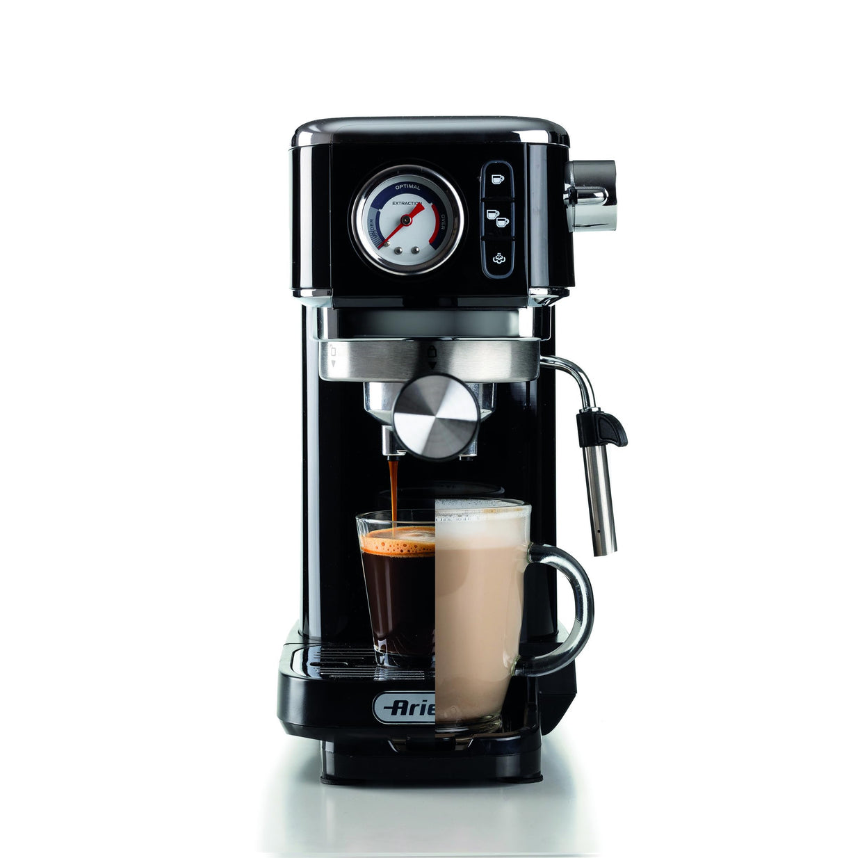 Ariete 1381 - Cafetera con manómetro, compatible con café en polvo y pastillas ESE 1300 W, capacidad 1,1 l, filtro a presión 15 bar, dispositivo capuchino de ½ tazas, color negro