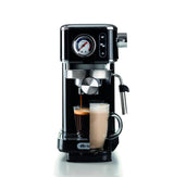 Ariete 1381 - Cafetera con manómetro, compatible con café en polvo y pastillas ESE 1300 W, capacidad 1,1 l, filtro a presión 15 bar, dispositivo capuchino de ½ tazas, color negro