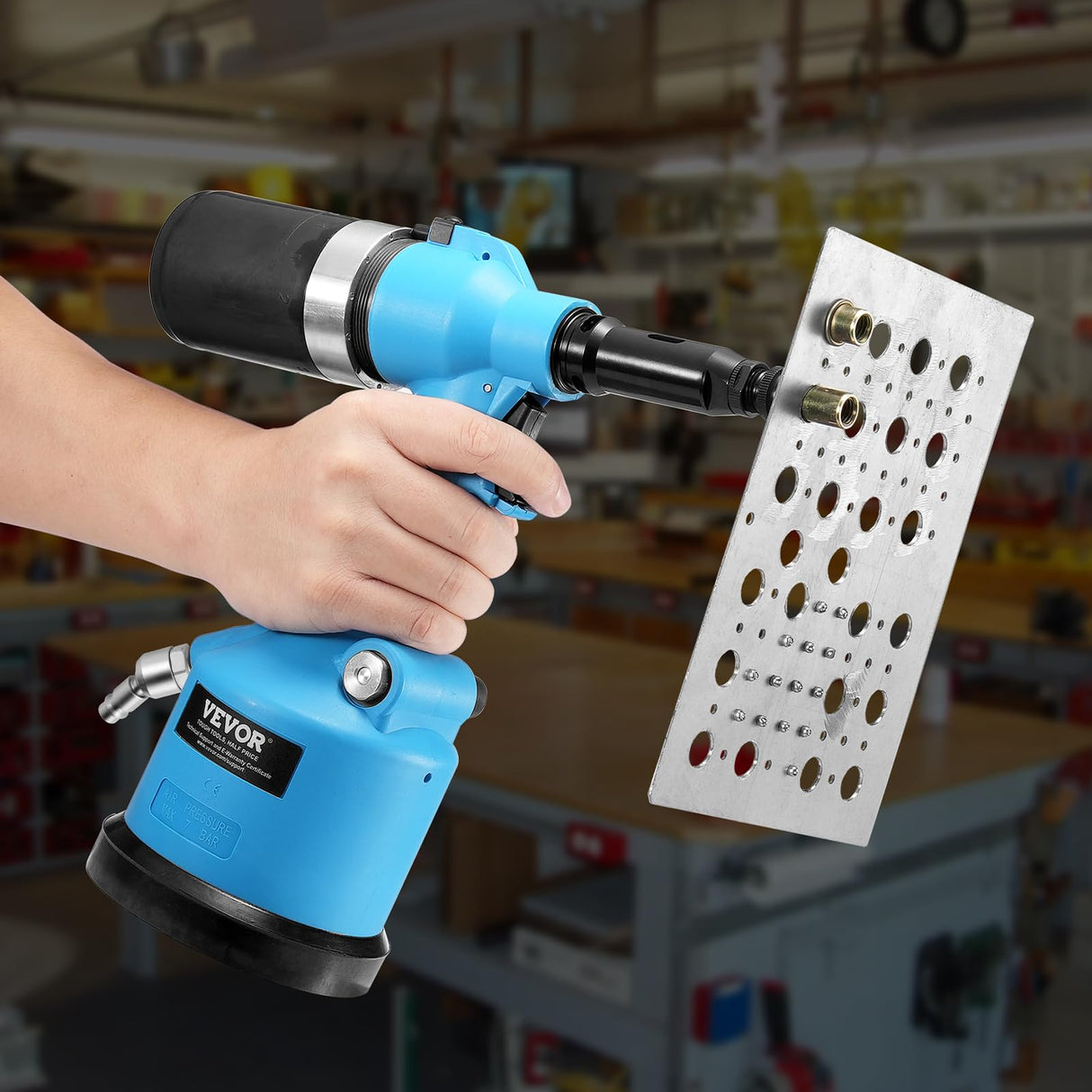VEVOR Remachadora Neumática con Fuerza de Tracción de 20,2 KN, Alta Resistencia para Herramientas Mecánicas, Construcción, Mejoras en el Hogar, con 13 Piezas de Punta de Tamaño, 250 x 115 x 280 mm