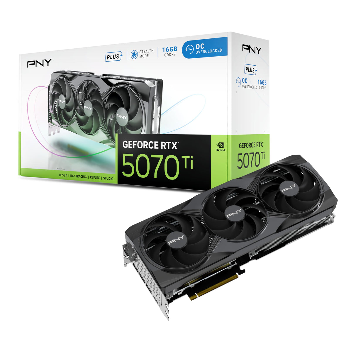 PNY Tarjeta gráfica GEFORCE RTX™ 5070 Ti 16GB Overclocked Triple Ventilador Plus DLSS 4