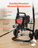 VEVOR Pulverizador de Pintura 950 W Máquinas Pintura Airless 2 L/min Pistola de Pulverización Eléctrica sin Aire con Carro Presión Máxima 3000 PSI con Manguera de 15 m para Pared, Mueble, Cercas