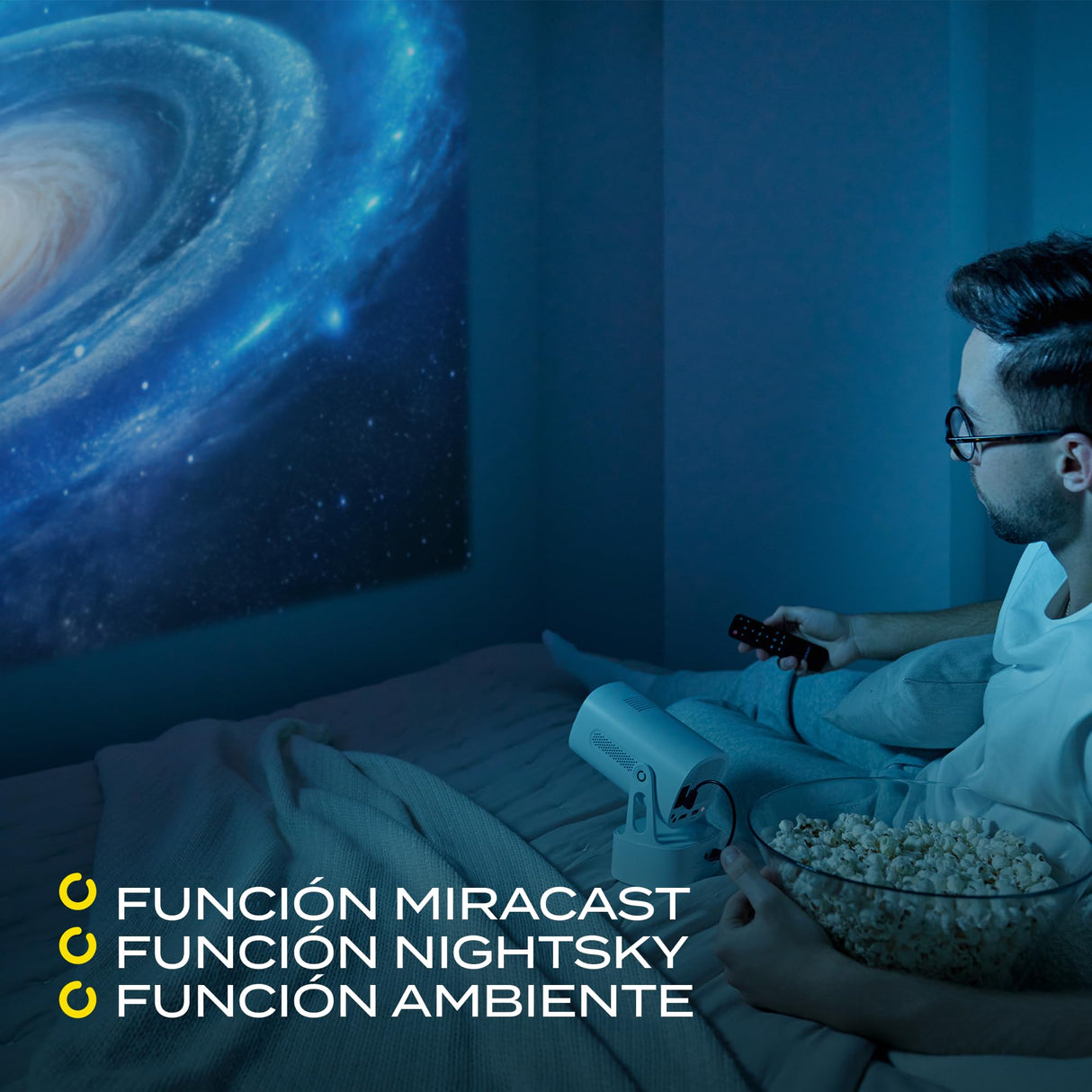 OVERMAX MULTIPIC EZ Mini Proyector 4K FullHD con Batería Integrada, Corrección Keystone, Imagen hasta 200", Wi-Fi Bluetooth 5.3, 2000 Lúmenes, Proyector de Estrellas, Mando a Distancia, Android 9.0