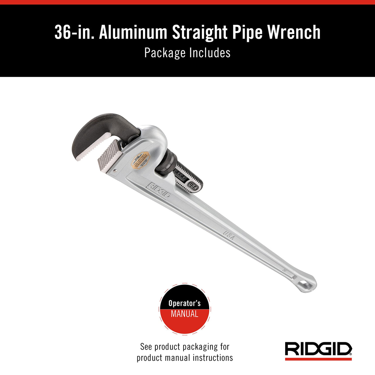 RIDGID 31110 Modelo 836 Llave recta de aluminio para tubo, Llave de fontanería de 36 pulgadas