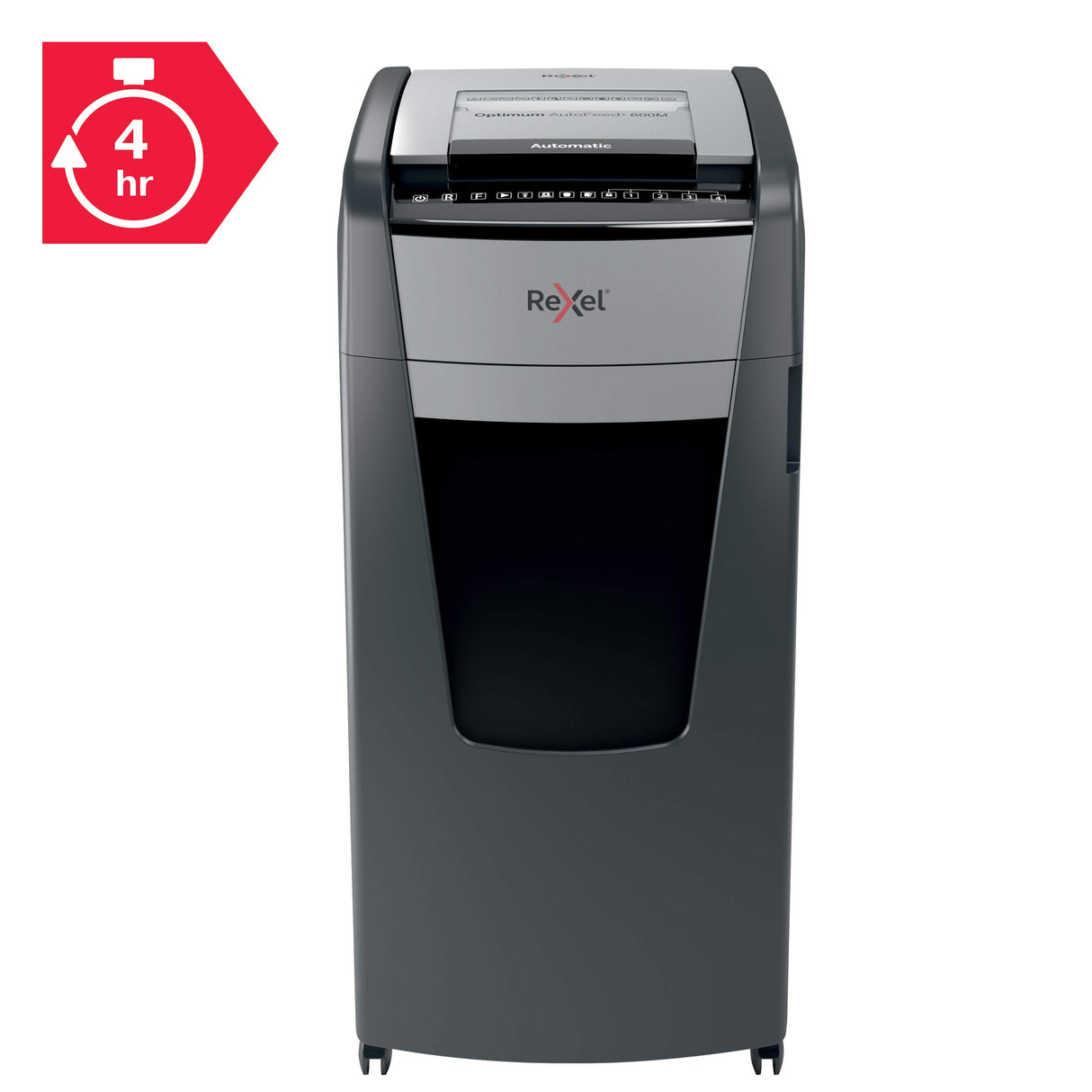 Rexel Optimum Autofeed Destructora de Papel de Alimentación Automática con Microcorte P5, 600 Hojas, Papelera de 110 L, con Ruedas, 2020600M