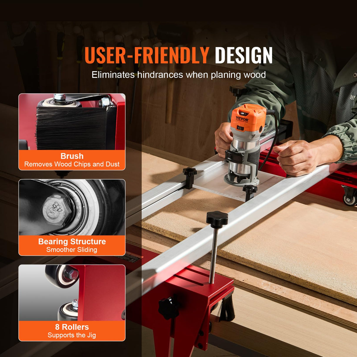 VEVOR Trineo Enrutador Plantilla Portátil para Aplanar Losas de 1625 mm Carpintería para Aplanar Losas Plantilla Guía de Losa Herramienta de Cepillado para Aplanar Madera Bricolaje