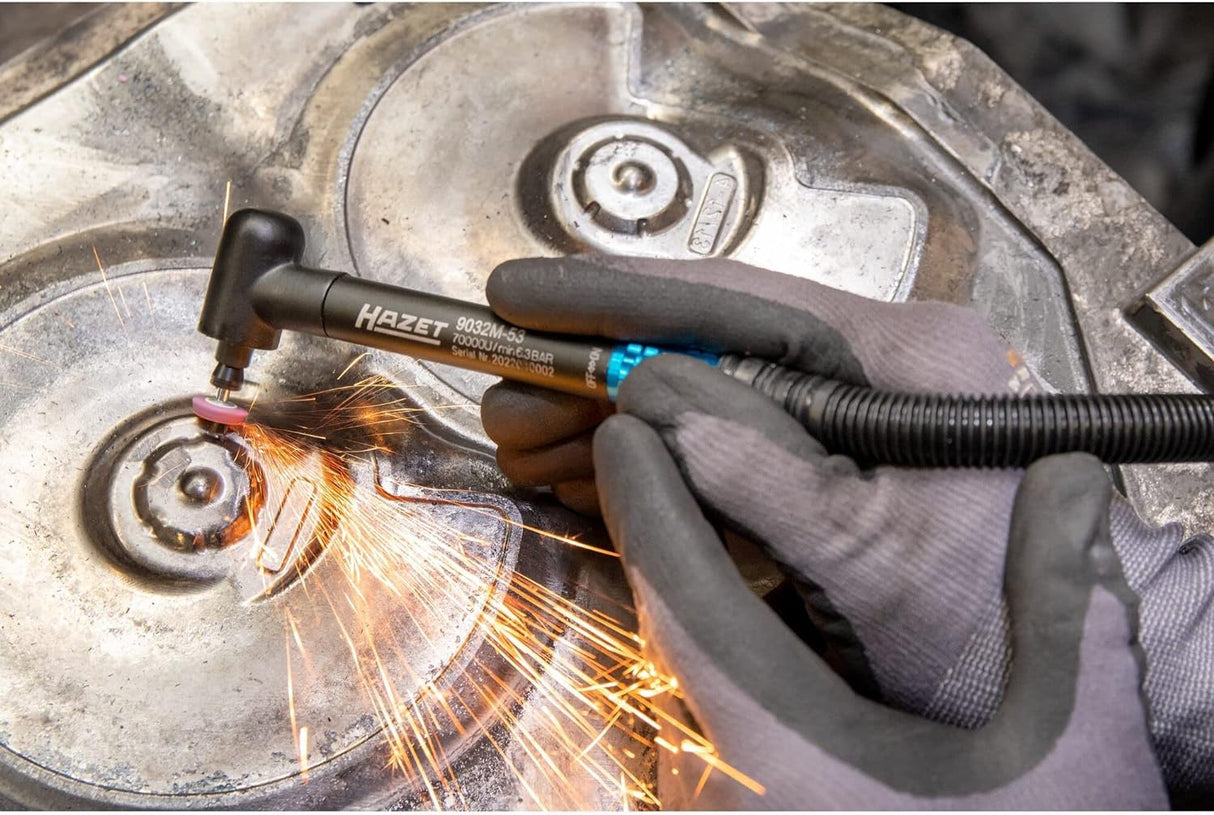 Amoladora de banco HAZET 9032M-53 I acodada, rosca interior 12,91 mm (1/4"), incl. tapón de acoplamiento I mecanizado preciso de piezas de trabajo en espacios reducidos