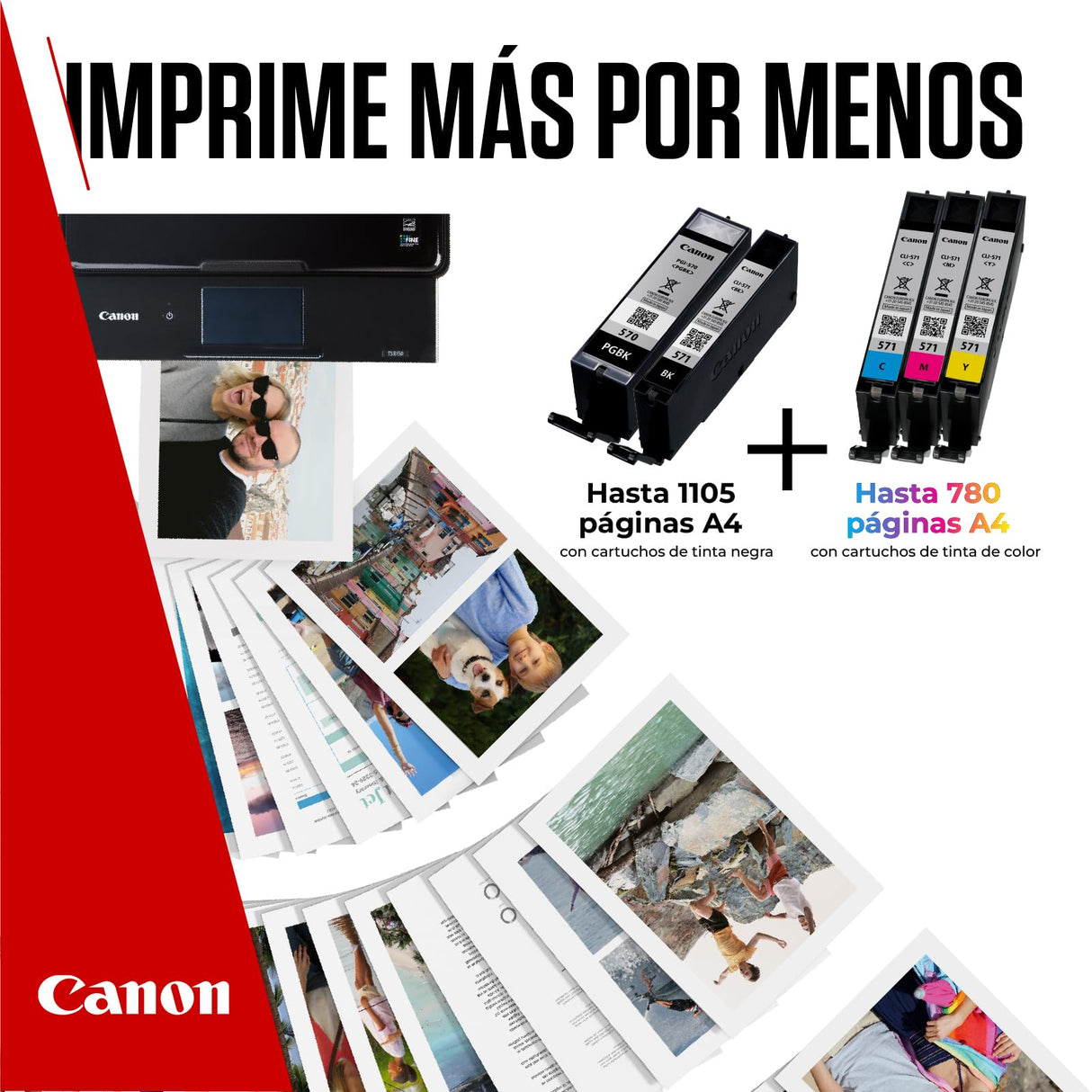 Canon Tinta - PGI-570 + BK CLI-571 - Pack de 5 Cartuchos Originales - (x 1 Negro, x 1 Cian, x 1 Magenta, x 1 Amarillo, x 1 Pigmento Negro)
