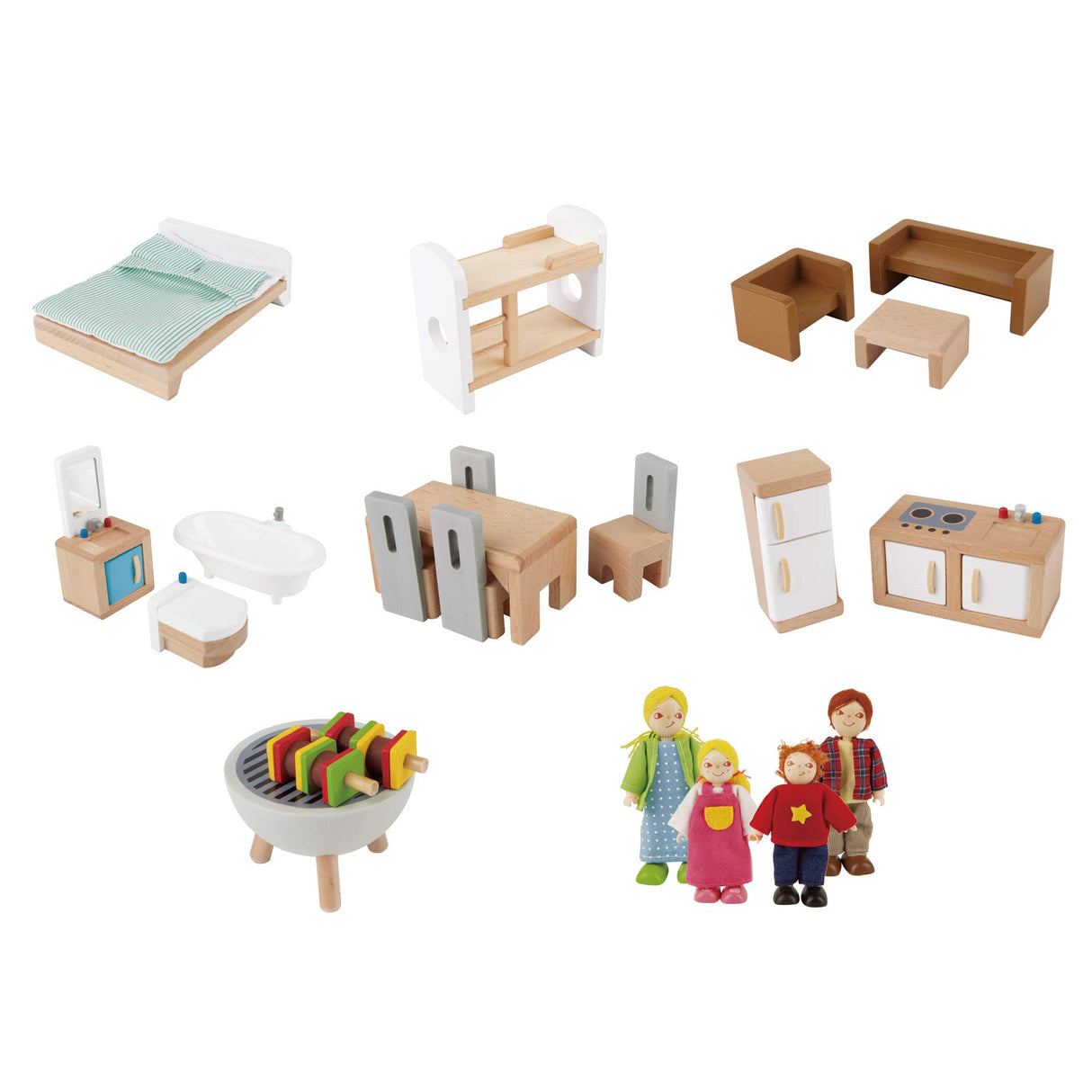 Sustainable Wood Toy, Hape Doll Family Mansion Playset With 4 Figures, 6 Rooms, 2 Balconies, 7 Room Sets and Barbecue. 3 years +